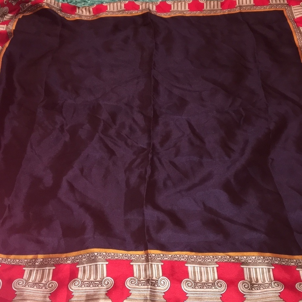Women's Navy Blue and Red Decorative Border Scarf